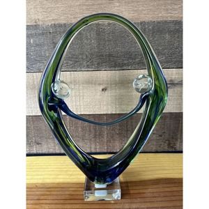 Art Glass Couple Holding Hands Blue Green 11.5”-flaws